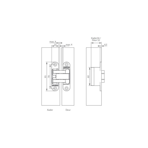 Onzichtbaar Scharnier Matchroom Argenta - INVISIBLE SMALL 95X23MM