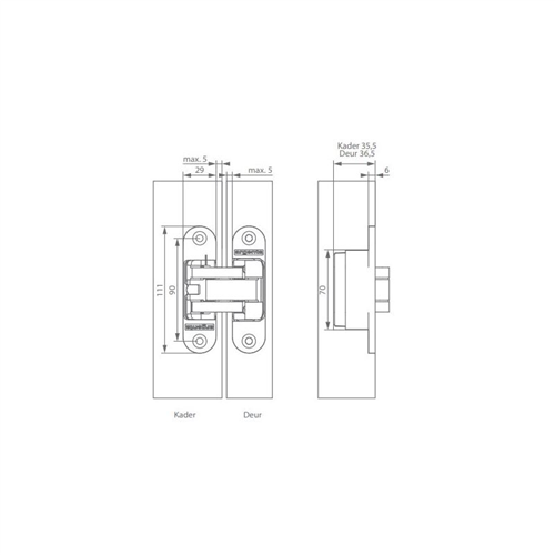 Onzichtbaar Scharnier Mat Wit Argenta - INVISIBLE MEDIUM 111X29MM