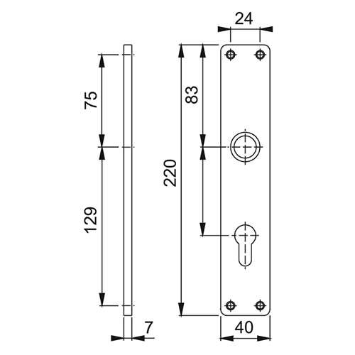 Langschild Aluminium F1 Hoppe - 202 PC55MM