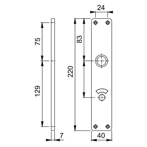 Langschild Aluminium F1 Hoppe - 202 WC72/8MM