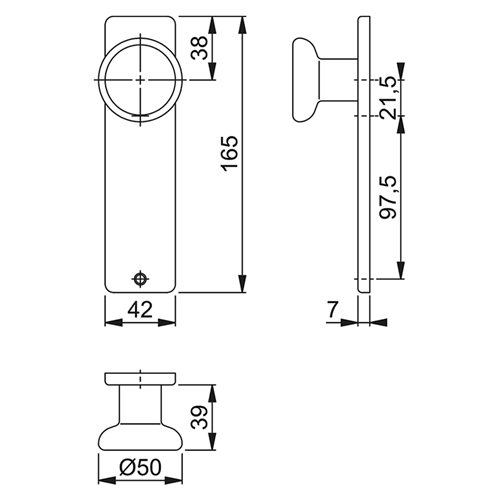 Knopschild Aluminium F1 Hoppe - 54/202KP BLIND