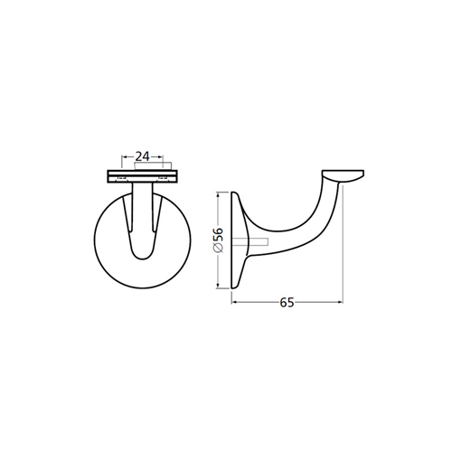 Leuninghouder Aluminium Zwart Hermeta - 3503-70 65MM / ROZET Ø56MM