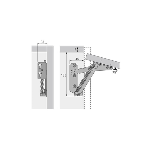 Klepscharnier Staal Vernikkeld Hettich - LIFT JUNIOR 90N 75° SET à 2 ST