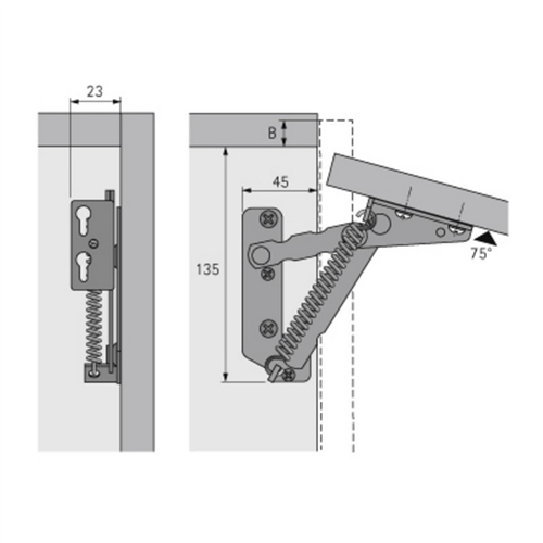 Klepscharnier Staal Vernikkeld Hettich - LIFT JUNIOR 140N  75° SET à 2