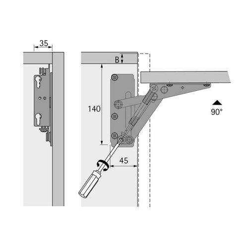 Klepscharnier Staal Vernikkeld Hettich - LIFT 80 220N 90° SET à 2 STUKS