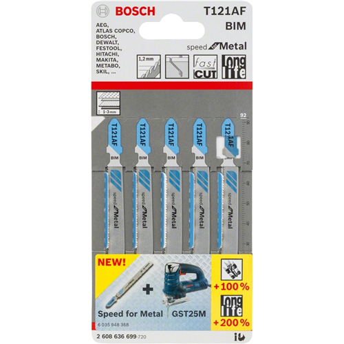 Decoupeerzaagblad Bosch For Metal - T121AF 92MM SET à 5 ST