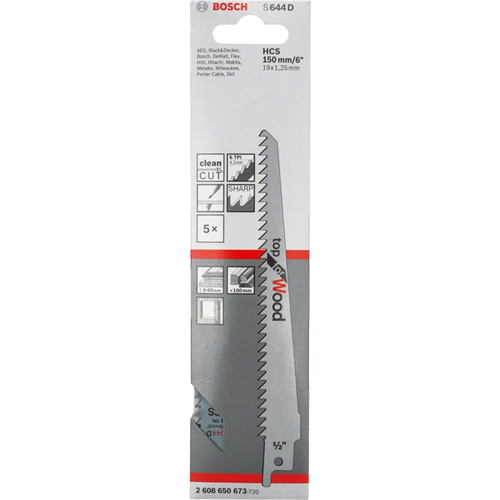 Reciprozaagblad Bosch Basic For Wood - S644D 150X1.25MM SET à 5 ST