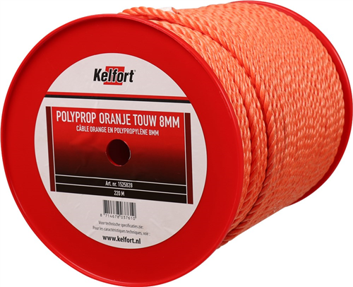 Koord Gevlochten Polypropyleen Kelfort -  8MM 220M ORANJE