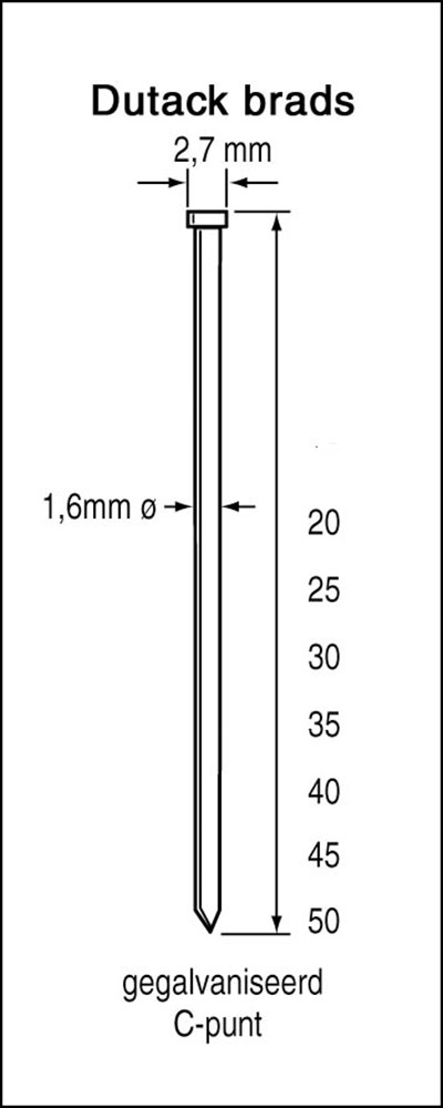 Brads Recht Verzinkt Dutack - SKN16 Cnk 1.6X55MM