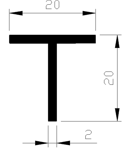 T-Profiel Aluminium Brute - 20X20X2.0MM 3M