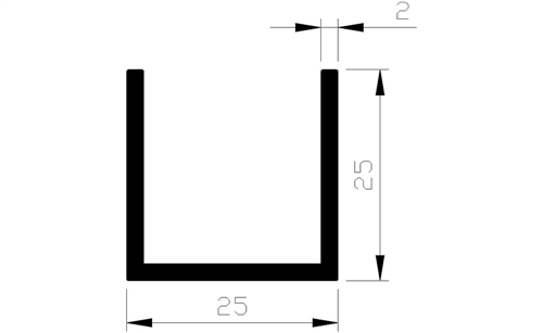 U-Profiel Aluminium Brute - 25X25X25X2.0MM 3M