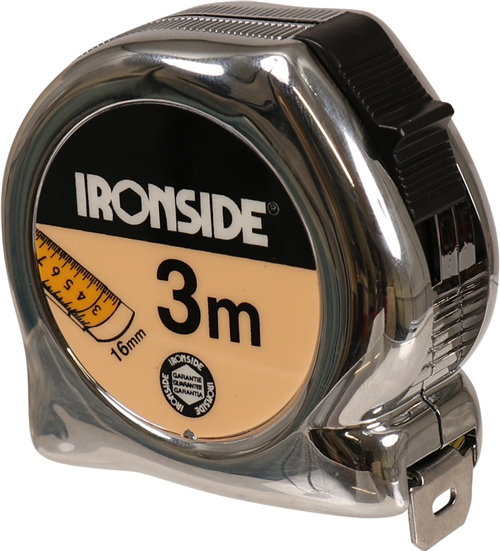 Rolbandmaat Verchroomd Ironside - PROFESSIONEEL 3M 16MM