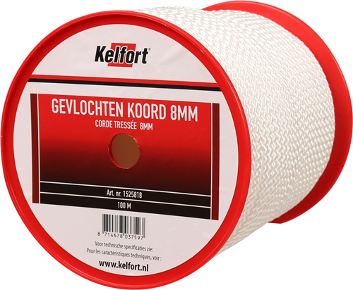 Koord Gevlochten Nylon Kelfort -  8MM 100M WIT