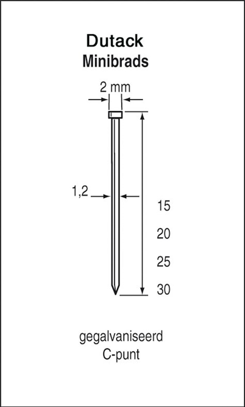 Minibrads Recht Rvs Dutack - SKN12 1.2X30MM