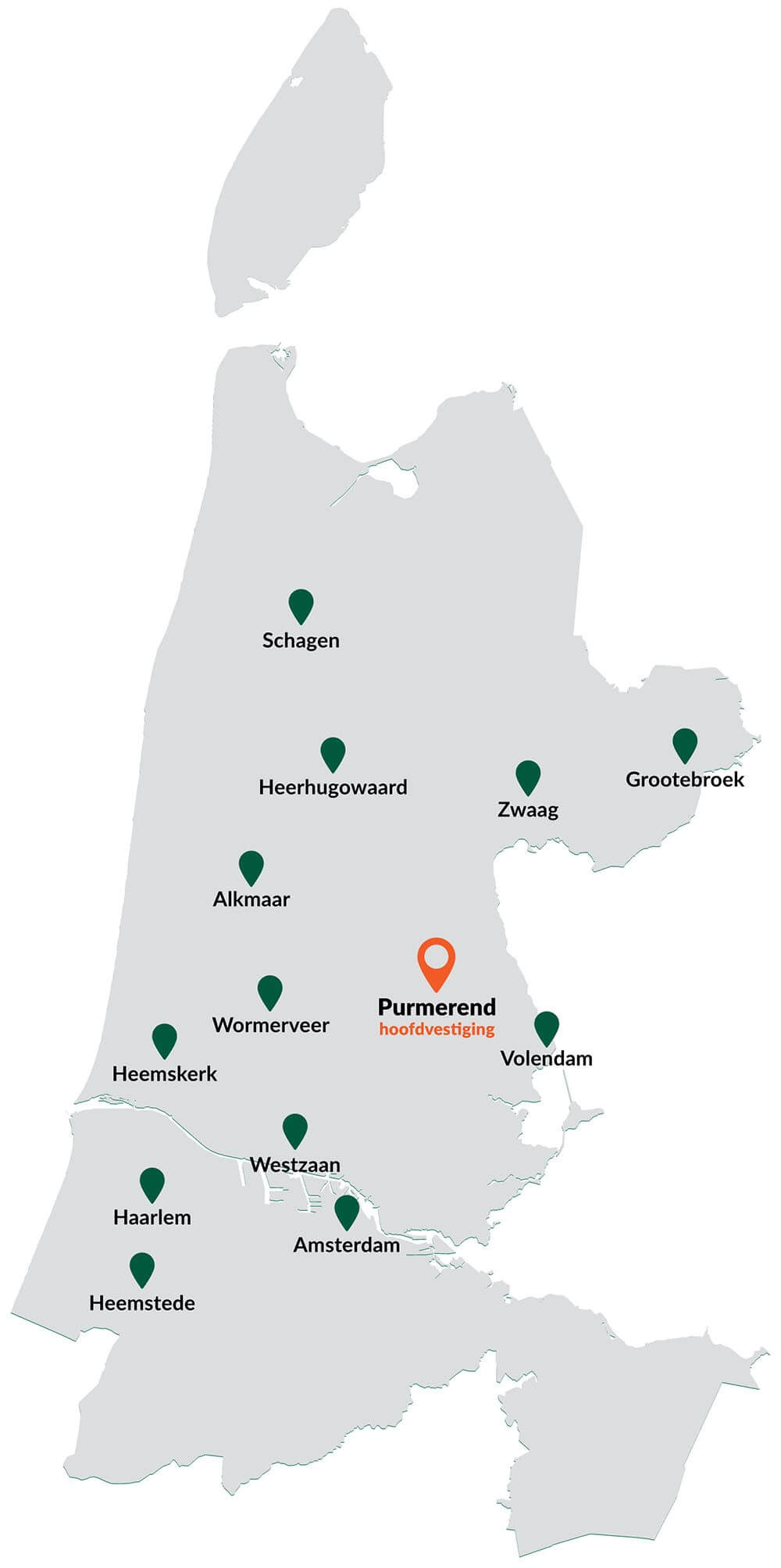 kaart noord holland 13 vestigingen